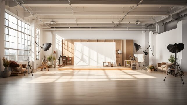 Bright and Airy Photo Studio with Large Windows and Hardwood Floors - Powered by Adobe
