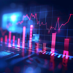 Graph showing stock information, Bar graph ,blue light