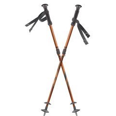 A pair of hiking poles crossed, symbolizing readiness for trail adventures, on a transparent background.