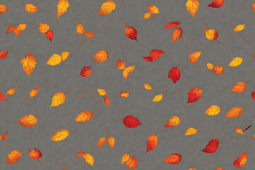 Bright orange leaves on a gray background. Seamless pattern.