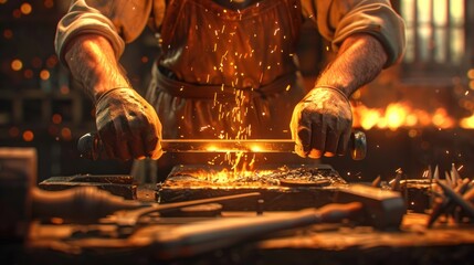 A man is working on a piece of metal with a lot of sparks flying