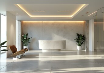 Fototapeta premium Modern office lobby interior with marble walls and large windows