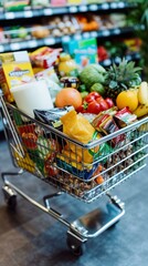Shopping cart full of groceries - obrazy, fototapety, plakaty