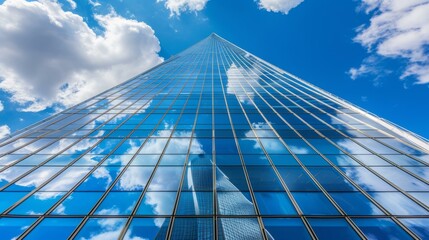 Modern glass skyscraper reflecting the sky