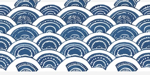 Traditional Blue and White Japanese Wave Pattern Background. Design for background, graphic design, print, poster, interior, packaging paper