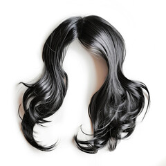 Wig with flowing black hair, black wig with long hair, swirling black hair, wavy black hair