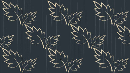 Cream leaves on gray ethnic ikat texture  design. textile fashion pattern line ikat seamless pattern and batik fabric texture asian background wallpaper geometry indian. Ethnic abstract ikat art .
