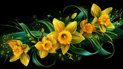 Elegant Daffodil Flowers Abstract Vector