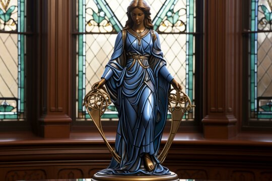 Blue and gold religious statue of Mary