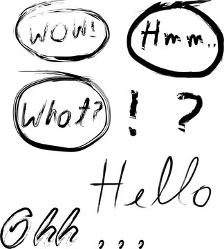Doodles Words wow what hello hmm for illustration scribbles