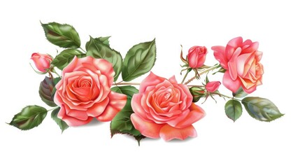 Invitation card design with rose flowers only, white background.
