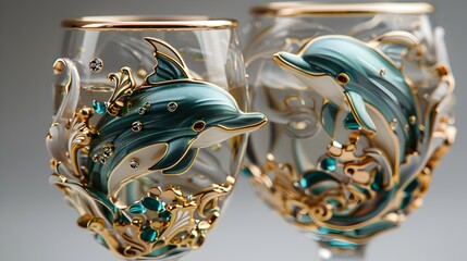 Ethereal Dolphins Adorn Exquisite Glassware Blending Aquatic Grace and Refined Elegance
