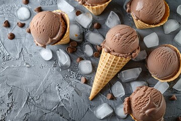 Decadent Chocolate Ice Cream Scoops in Bowl with Spoon - Dessert Close-Up. Generative AI.
. Beautiful simple AI generated image in 4K, unique. - obrazy, fototapety, plakaty