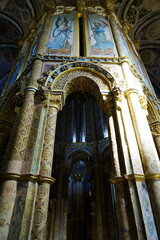 Inside of round church of convent of Christ in European TOMAR city in PORTUGAL - vertical