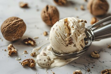 Fototapeta premium Decadent Chocolate Ice Cream Scoops in Bowl with Spoon - Dessert Close-Up. Generative AI. . Beautiful simple AI generated image in 4K, unique.
