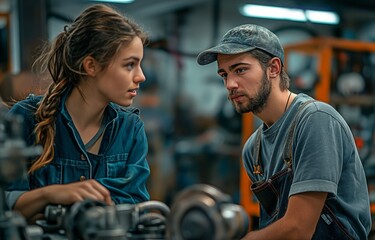 Conversation between a man and female mechanic