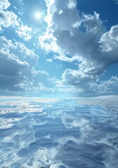 Obraz premium Blue sky and white clouds with a glimmering lake below