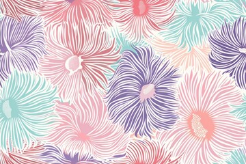 Elegant and colorful seamless floral pattern with pink, blue and purple flowers on a white background