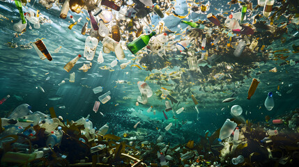 marine waste in the dirty sea
