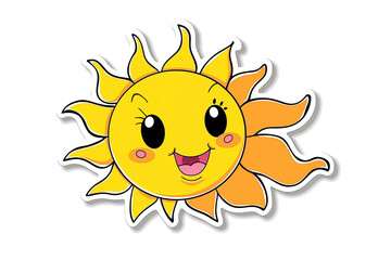 Cute cartoon sun sticker, white background