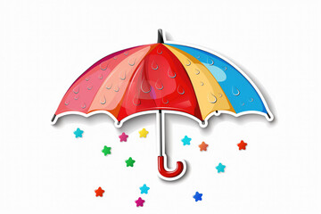 Cartoon umbrella and falling confetti