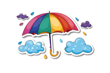 Cartoon umbrella and clouds sticker