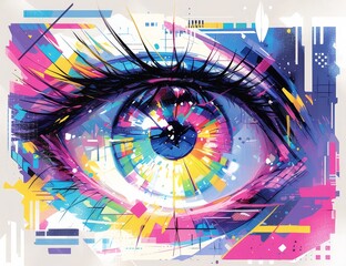 A vibrant pop art-inspired eye design with bold colors and geometric patterns, showcasing the essence of street