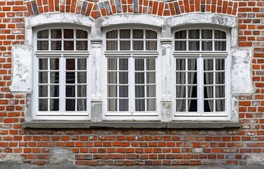 Naklejka premium The historic brick wall with its white windows