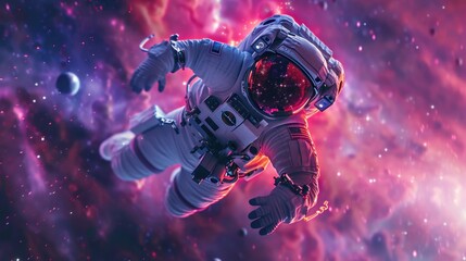 Astronaut floats in space against a backdrop of beautiful galaxy cosmic dust AI generated image