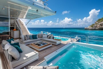 Luxury Yacht with Jacuzzi Overlooking Turquoise Sea