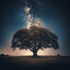 Night sky filled with tree, stars and the Milky Way