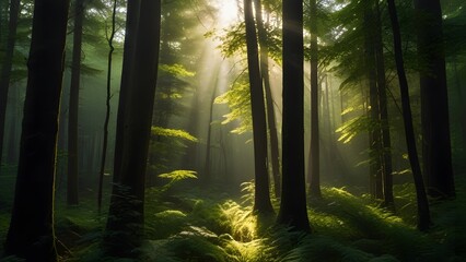 Mystic Dawn: A Foggy Forest Morning