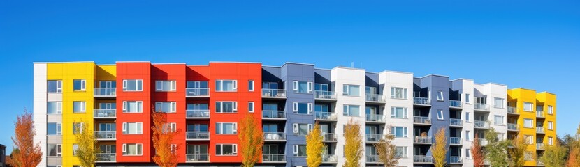 Obraz premium Bay Window Beauty: Exterior of Residential Complex Enhanced by Colorful Bay Windows