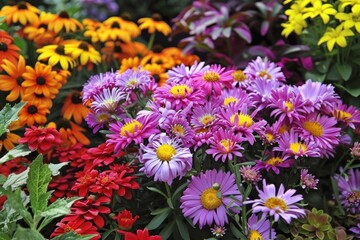 Fototapeta premium Vibrant Floral Delight: Colorful Garden of Blooming Flowers