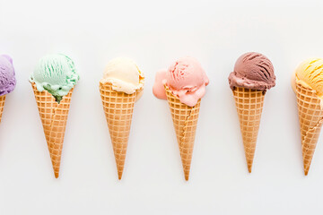 delightful assortment of ice cream cones, each boasting a different classic flavor