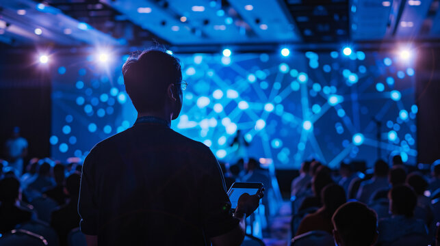 A tech conference focusing on the future of work, with speakers discussing AI impact and workforce automation trends