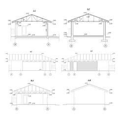 Architectural blueprints of a shed and a parking lot