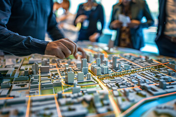 An urban planning meeting using smart automation tools for city management and infrastructure development