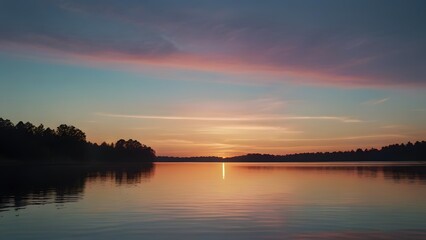 Fototapeta na wymiar Riverside Radiance: Captivating Sunrise Over the Flowing Waters