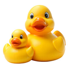 Two Rubber Ducks, One Large and One Small, on a Transparent Background
