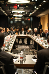 A roundtable on economic strategy, where leaders discuss transforming the global economy through sustainable practices