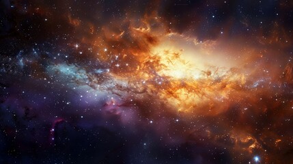 A striking image of the galaxy core, ablaze with a myriad of stars, swirling in a dance of cosmic light and color, the surrounding darkness accentuating its radiant intensity.