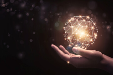 global digital connectivity, where a human hand emerges