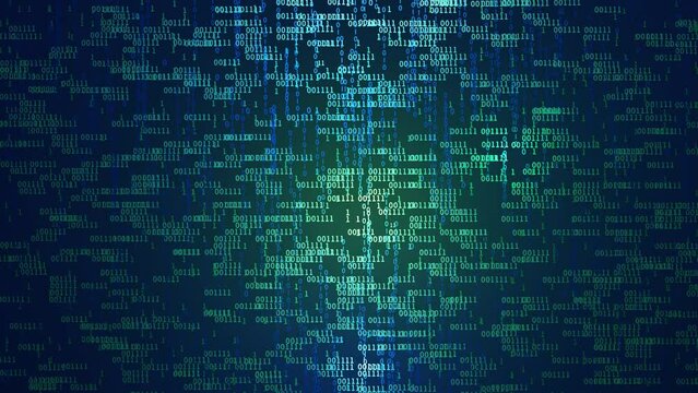 Abstract binary code background. Artificial intelligence, big data and digital technology concept. 3D rendering animation.