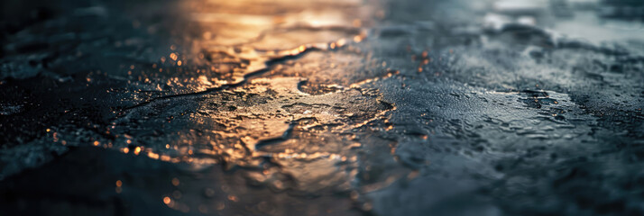 Background metal surface after rain in the rays of the setting sun - Powered by Adobe