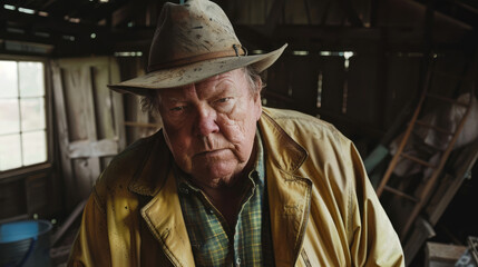 Severe overweight man in a cowboy hat.