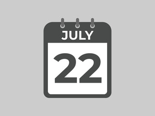 July 22 calendar reminder. 22 July daily calendar icon template. Calendar 22 July icon Design template. Vector illustration
