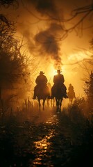 Wild West Train Heist: Bandits Pursue Steam Train in Daring Escape