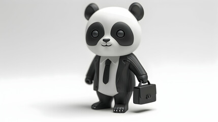 Isometric 3D Panda Business Consultant Icon with Briefcase in Hand - Icon Concept for Business Consulting and Advising