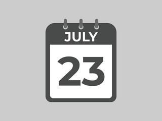 July 23 calendar reminder. 23 July daily calendar icon template. Calendar 23 July icon Design template. Vector illustration

